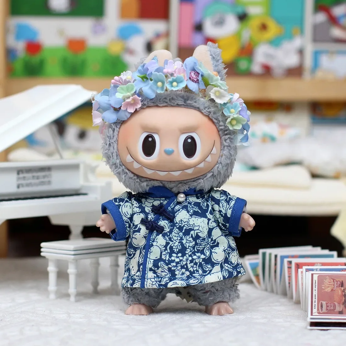 Labubu 17cm Doll Cheongsam Set, Chinese Classical Accessories, Necklace, Hairpin Gift Box, Ancient Style Dress Dressing