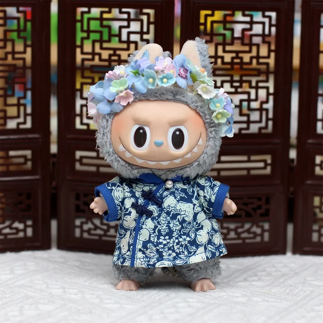 Labubu 17cm Doll Cheongsam Set, Chinese Classical Accessories, Necklace, Hairpin Gift Box, Ancient Style Dress Dressing