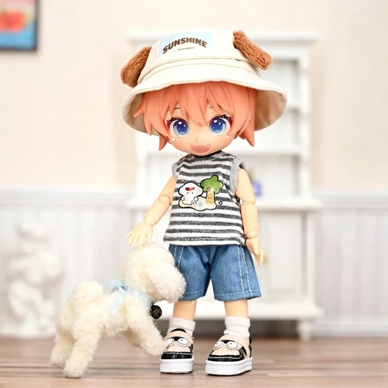 For Obitsu 11 Doll Striped Vest Denim Shorts Hat For OB11 Gsc Asi 2.0 1/12 Molly P9 P10 Body Doll Cloth NAGI Doll Outfit Clothes