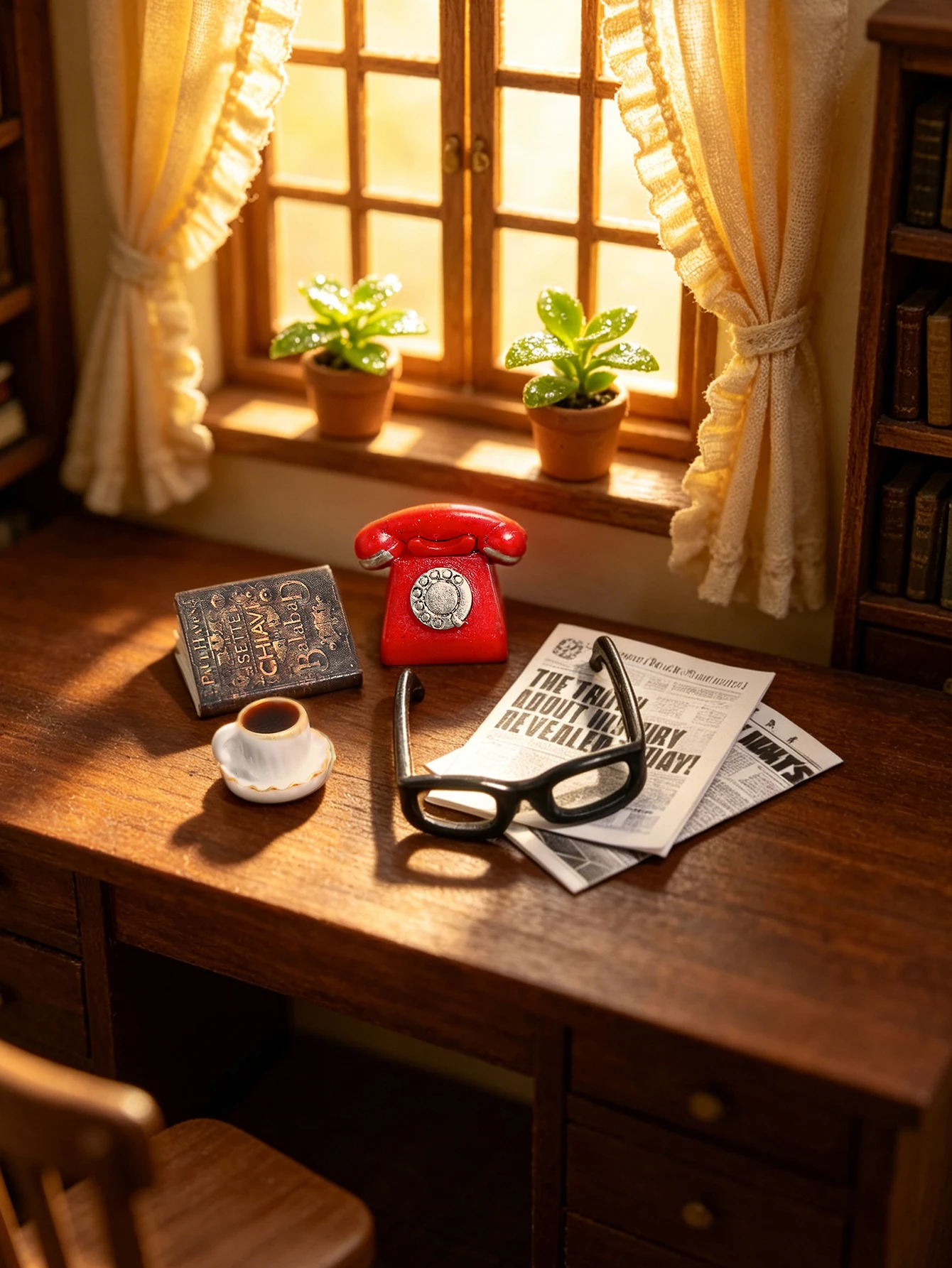 A Miniature Vintage Desktop Ornament, Miniature Telephone, Miniature Glasses, 1/6, 1/12 Dollhouse Dollhouse Accessories, Dollhouse Decoration, Model House Accessories, Photography Props, Miniature Landscape Ornaments, Miniatures Decoration, Small Gifts, Giveaways, Home Decor Items