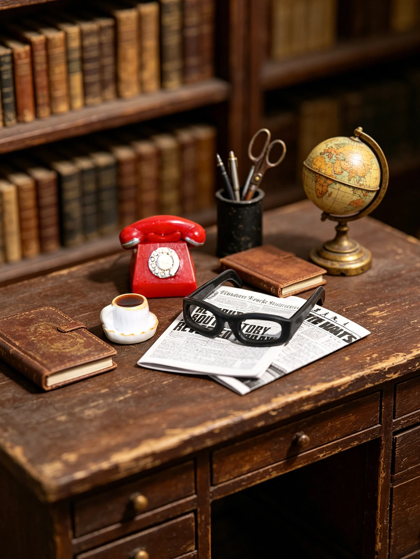 A Miniature Vintage Desktop Ornament, Miniature Telephone, Miniature Glasses, 1/6, 1/12 Dollhouse Dollhouse Accessories, Dollhouse Decoration, Model House Accessories, Photography Props, Miniature Landscape Ornaments, Miniatures Decoration, Small Gifts, Giveaways, Home Decor Items