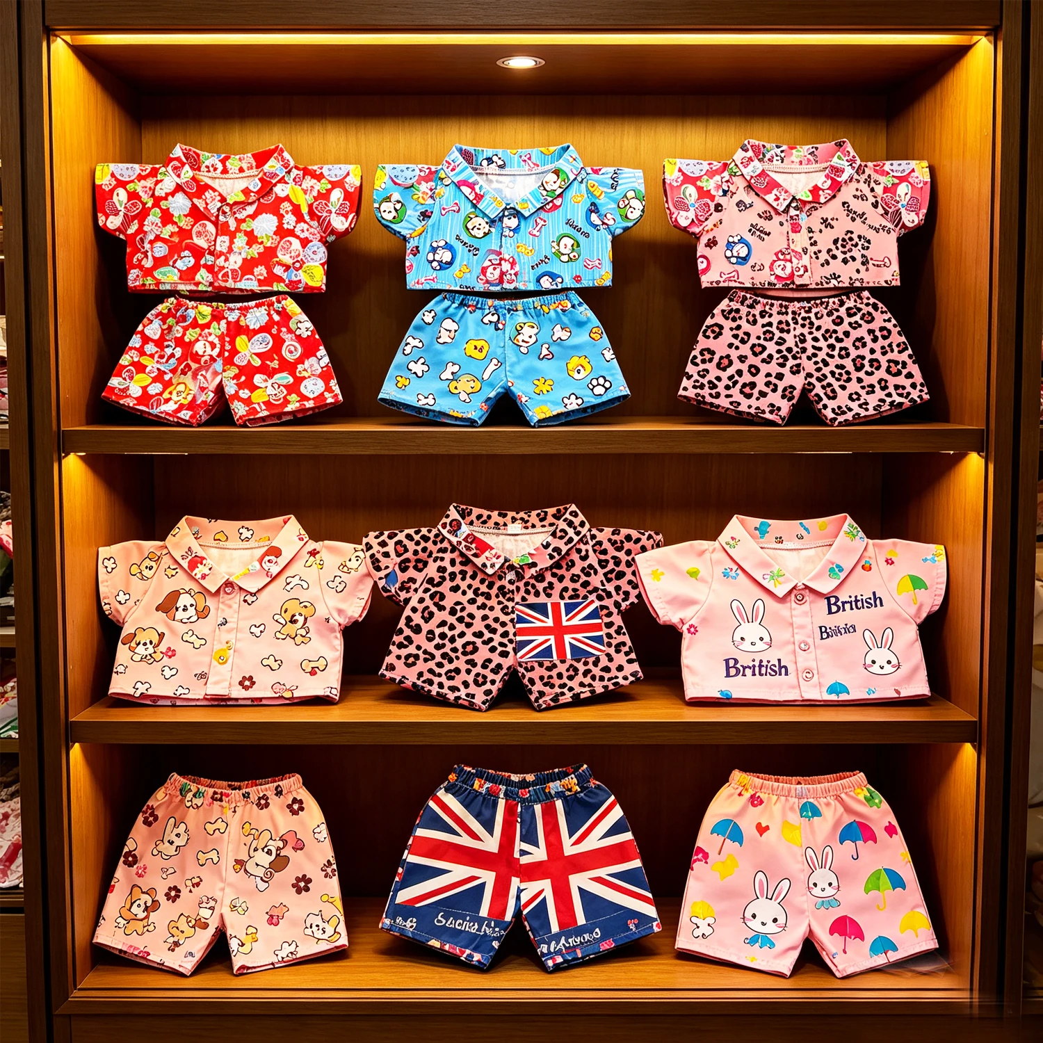 42cm Plush Bear Clothes Cartoon Print Shirt & Shorts Set, Casual Summer Outfit for 16-18 Inch Teddy Bear & Plush Dolls Toy Gift