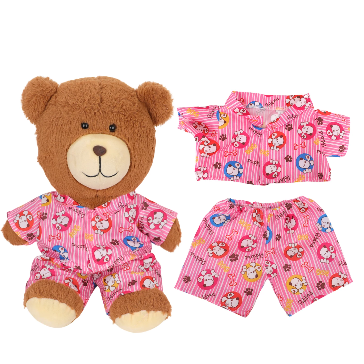 42cm Plush Bear Clothes Cartoon Print Shirt & Shorts Set, Casual Summer Outfit for 16-18 Inch Teddy Bear & Plush Dolls Toy Gift