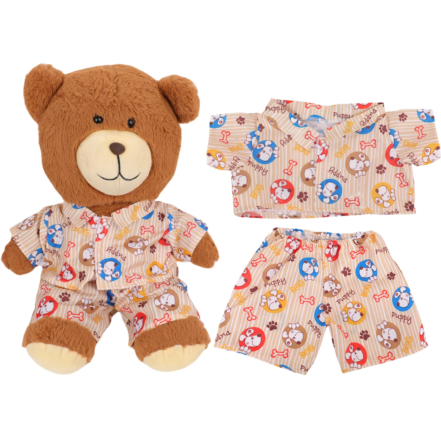 42cm Plush Bear Clothes Cartoon Print Shirt & Shorts Set, Casual Summer Outfit for 16-18 Inch Teddy Bear & Plush Dolls Toy Gift