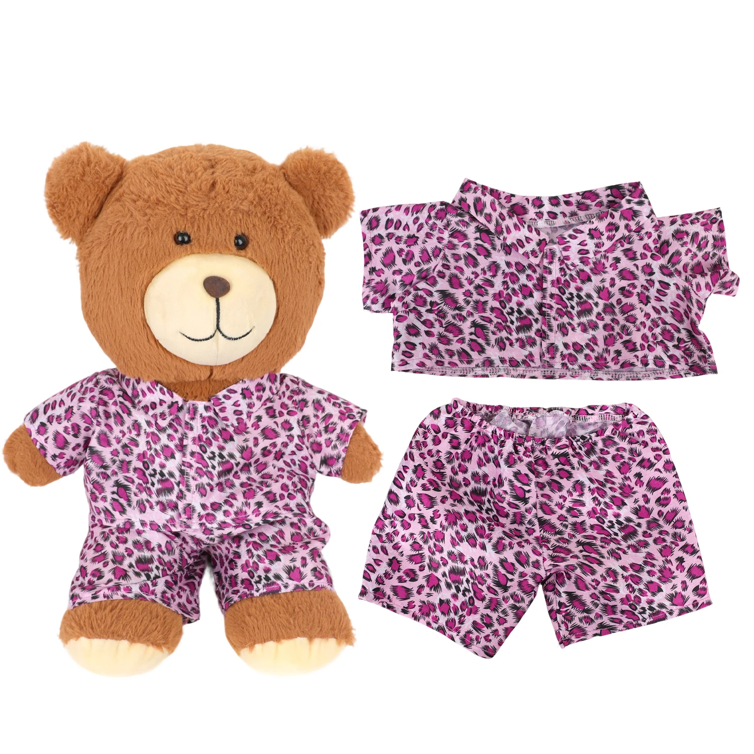 42cm Plush Bear Clothes Cartoon Print Shirt & Shorts Set, Casual Summer Outfit for 16-18 Inch Teddy Bear & Plush Dolls Toy Gift