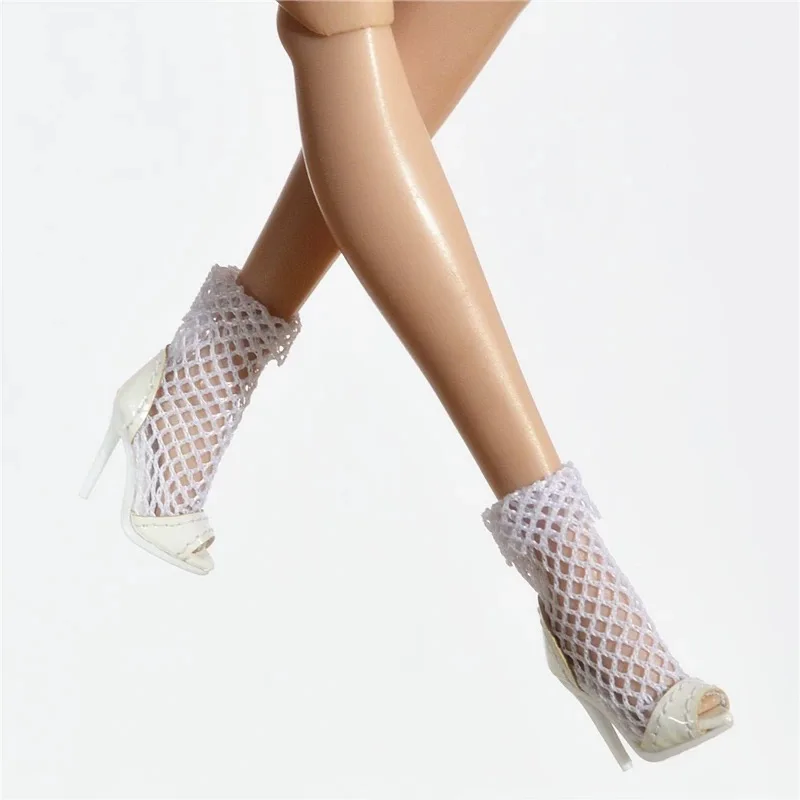 Doll Shoes Parts 1/6 Supermodel Doll Fashion Sexy Fishnet Boots Long/Short High Heels Fish Mouth Boots For FR2 Nu.face Xianxian