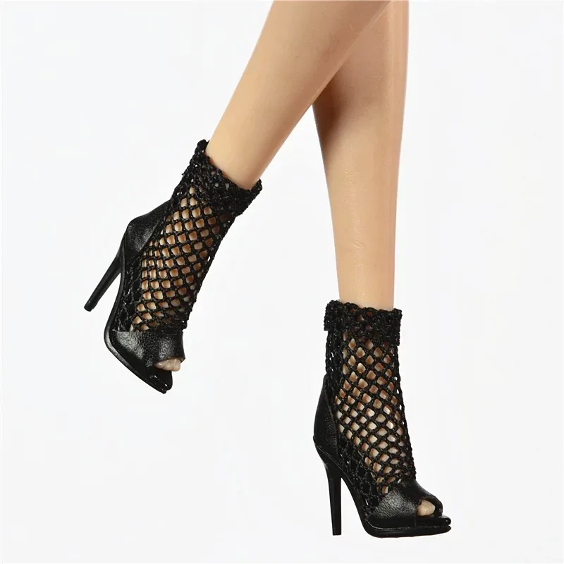 Doll Shoes Parts 1/6 Supermodel Doll Fashion Sexy Fishnet Boots Long/Short High Heels Fish Mouth Boots For FR2 Nu.face Xianxian