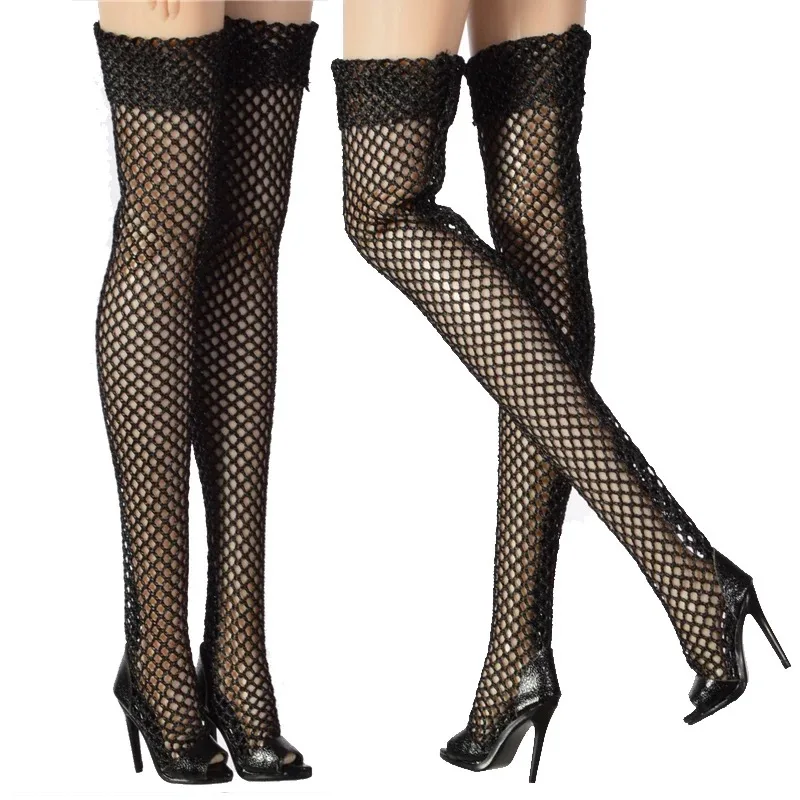Doll Shoes Parts 1/6 Supermodel Doll Fashion Sexy Fishnet Boots Long/Short High Heels Fish Mouth Boots For FR2 Nu.face Xianxian