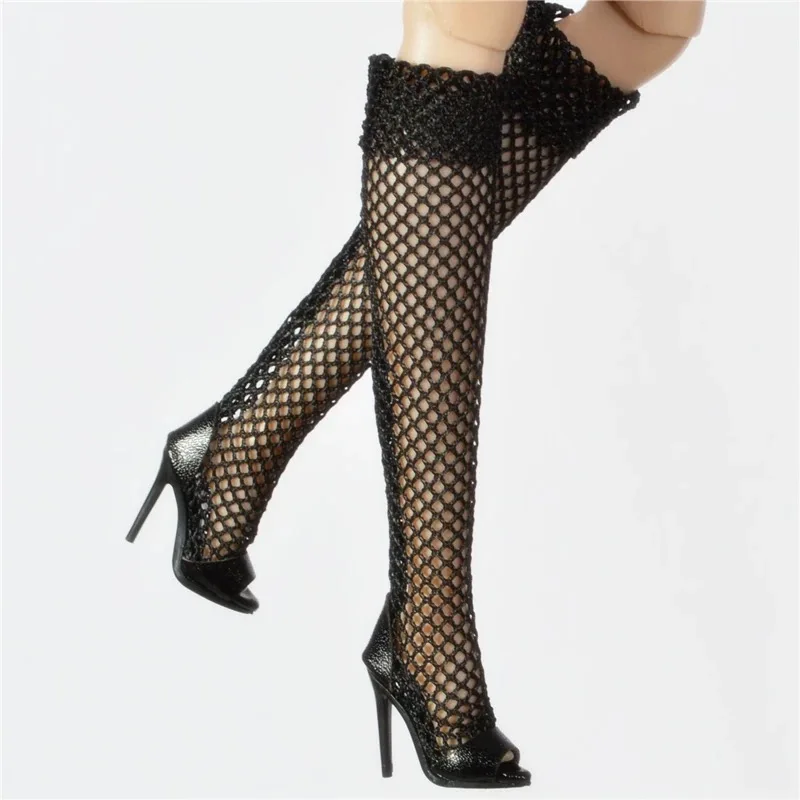 Doll Shoes Parts 1/6 Supermodel Doll Fashion Sexy Fishnet Boots Long/Short High Heels Fish Mouth Boots For FR2 Nu.face Xianxian