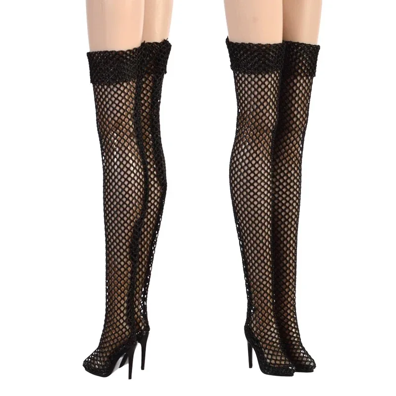 Doll Shoes Parts 1/6 Supermodel Doll Fashion Sexy Fishnet Boots Long/Short High Heels Fish Mouth Boots For FR2 Nu.face Xianxian