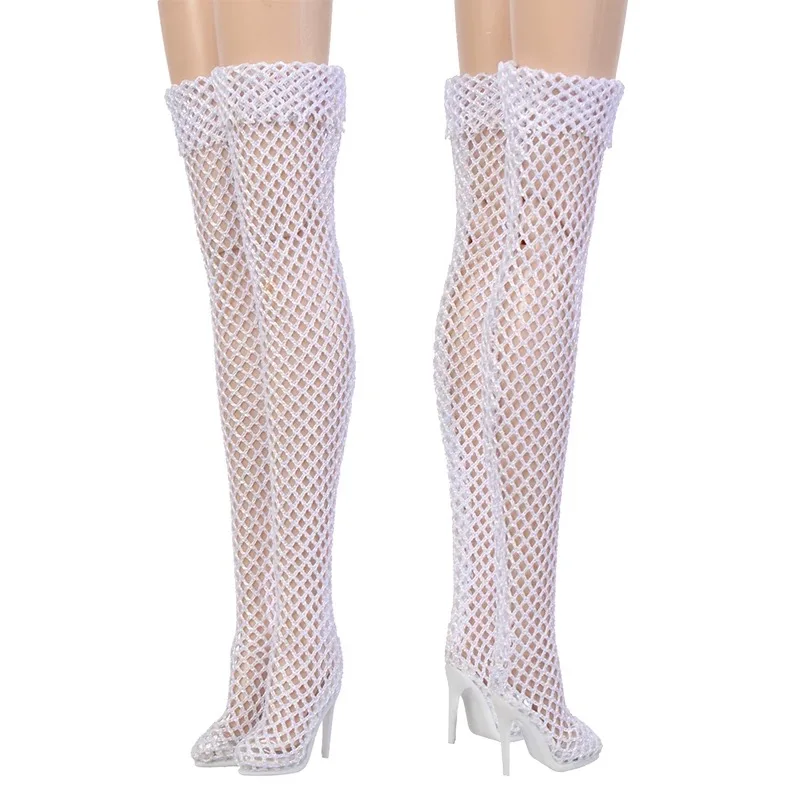 Doll Shoes Parts 1/6 Supermodel Doll Fashion Sexy Fishnet Boots Long/Short High Heels Fish Mouth Boots For FR2 Nu.face Xianxian
