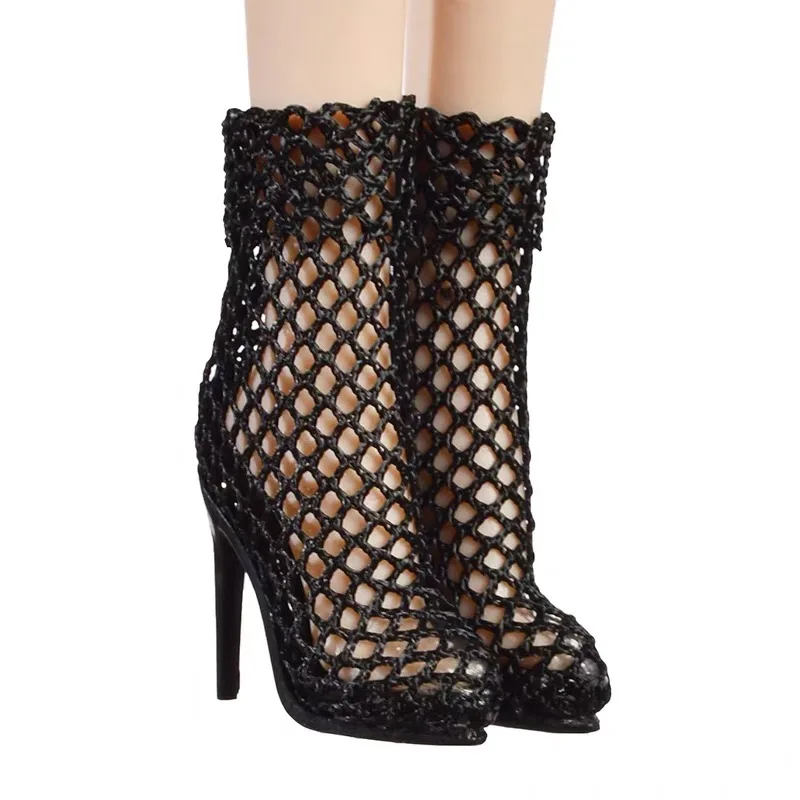 Doll Shoes Parts 1/6 Supermodel Doll Fashion Sexy Fishnet Boots Long/Short High Heels Fish Mouth Boots For FR2 Nu.face Xianxian