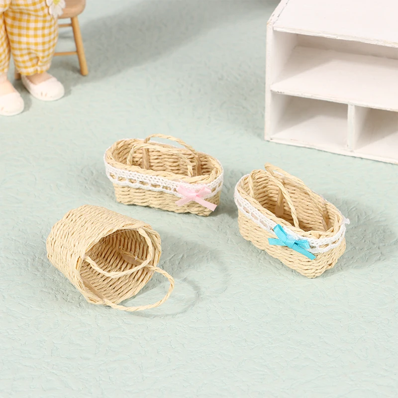 High Quality Mini Cute Dollhouse Rattan Frame Hand-woven Basket Cute Toys Dolls Miniature Decoration