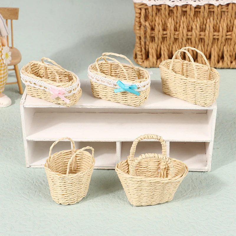 High Quality Mini Cute Dollhouse Rattan Frame Hand-woven Basket Cute Toys Dolls Miniature Decoration