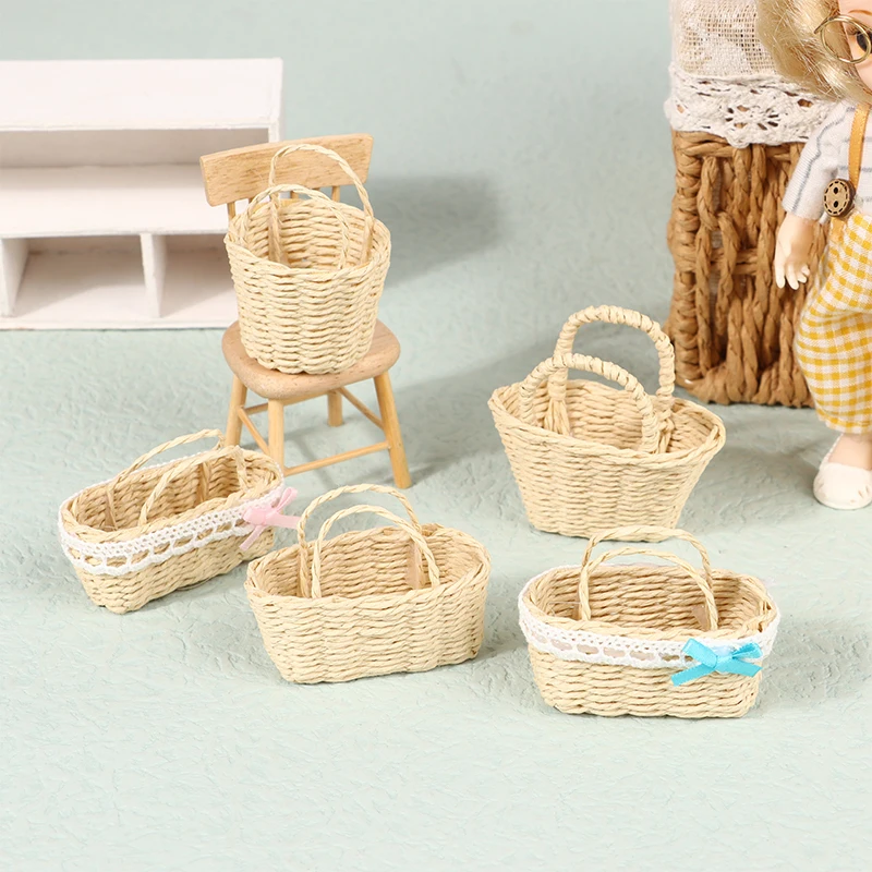 High Quality Mini Cute Dollhouse Rattan Frame Hand-woven Basket Cute Toys Dolls Miniature Decoration