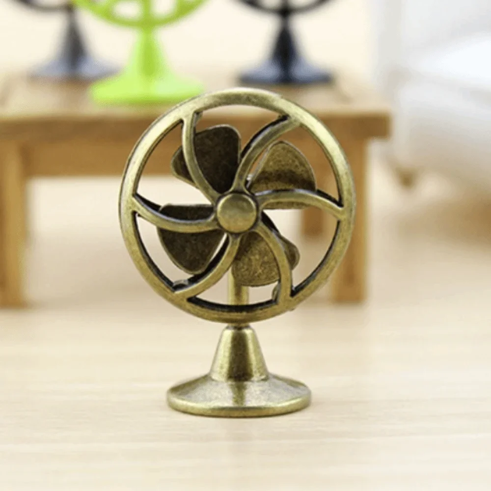 Miniature 1:12 Scale Dollhouse Electric Fan Retro Vintage Doll Fan Furniture Living Scene Iron Frame Mini Fan Model DIY
