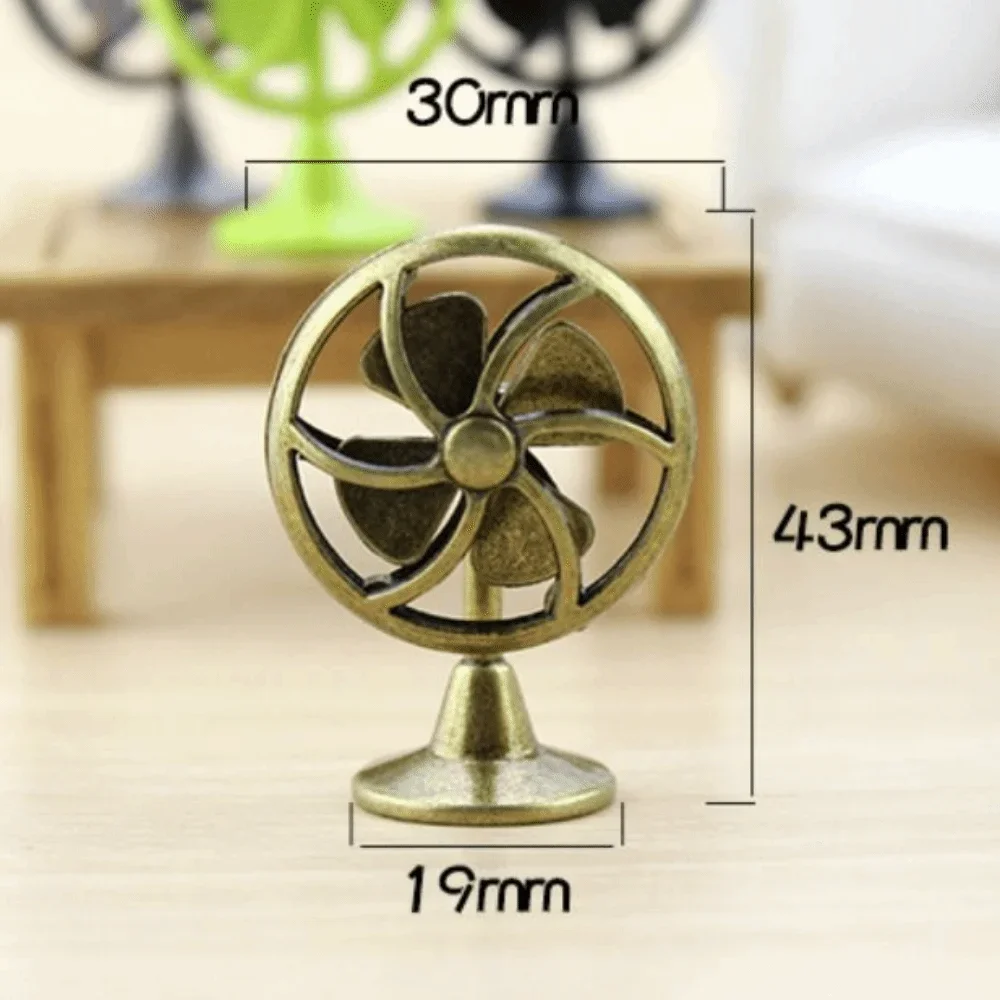 Miniature 1:12 Scale Dollhouse Electric Fan Retro Vintage Doll Fan Furniture Living Scene Iron Frame Mini Fan Model DIY