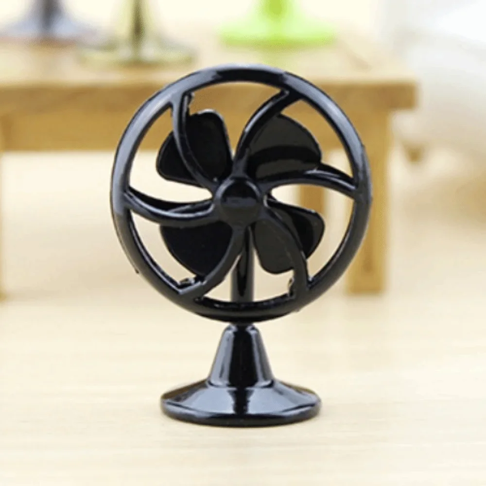 Miniature 1:12 Scale Dollhouse Electric Fan Retro Vintage Doll Fan Furniture Living Scene Iron Frame Mini Fan Model DIY
