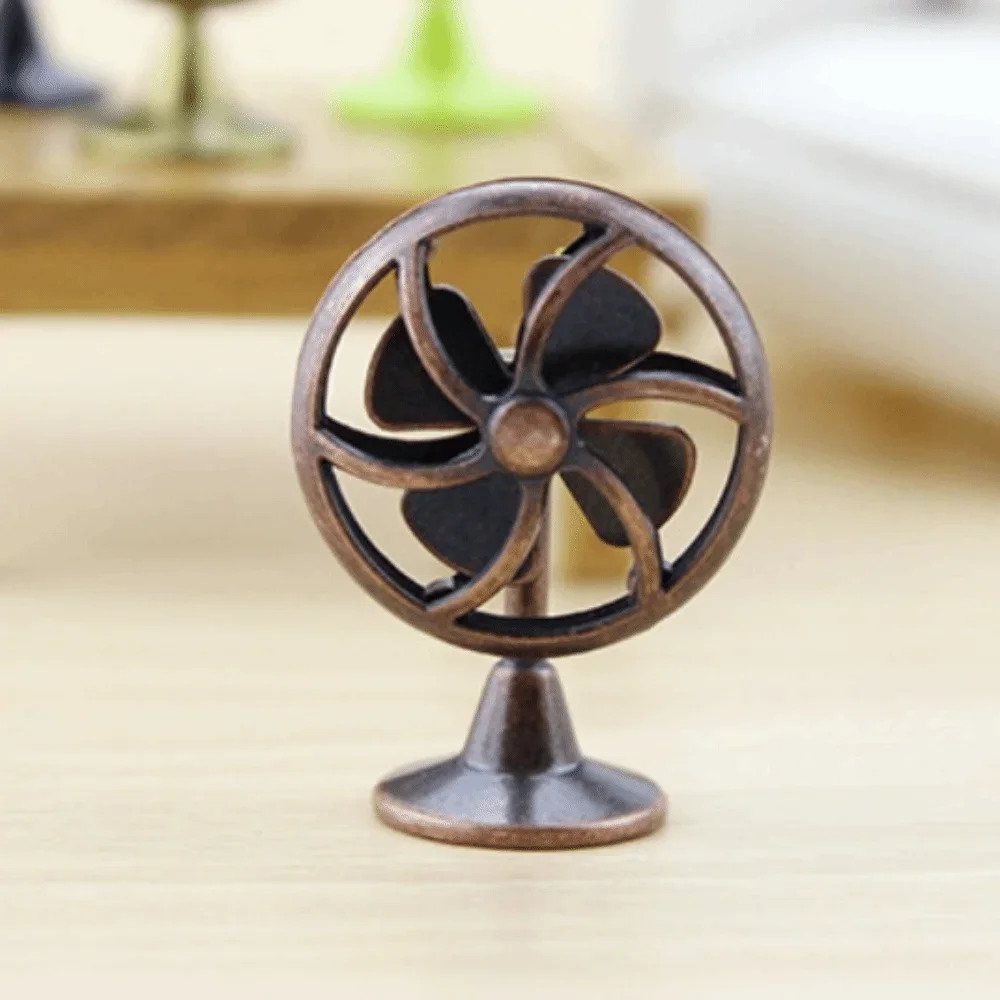 Miniature 1:12 Scale Dollhouse Electric Fan Retro Vintage Doll Fan Furniture Living Scene Iron Frame Mini Fan Model DIY