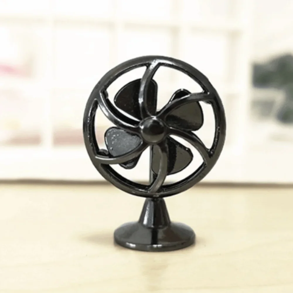 Miniature 1:12 Scale Dollhouse Electric Fan Retro Vintage Doll Fan Furniture Living Scene Iron Frame Mini Fan Model DIY