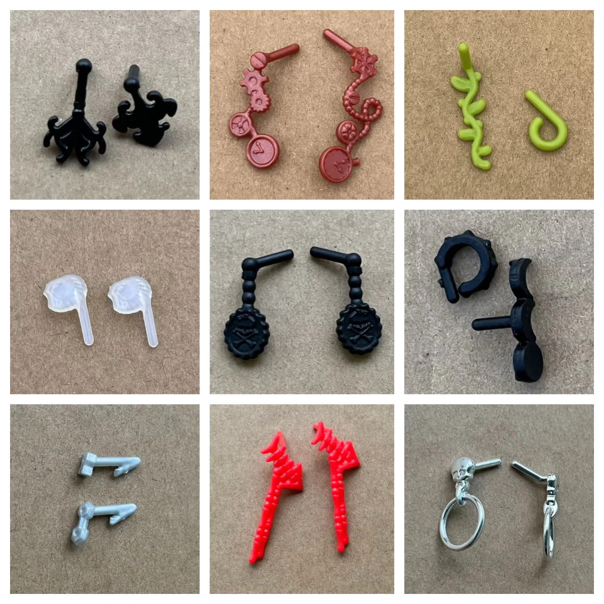 Doll Earrings Multi-Shape Doll Decors Red Silver Black White Green Color Doll Earring Parts DIY Doll Accessories