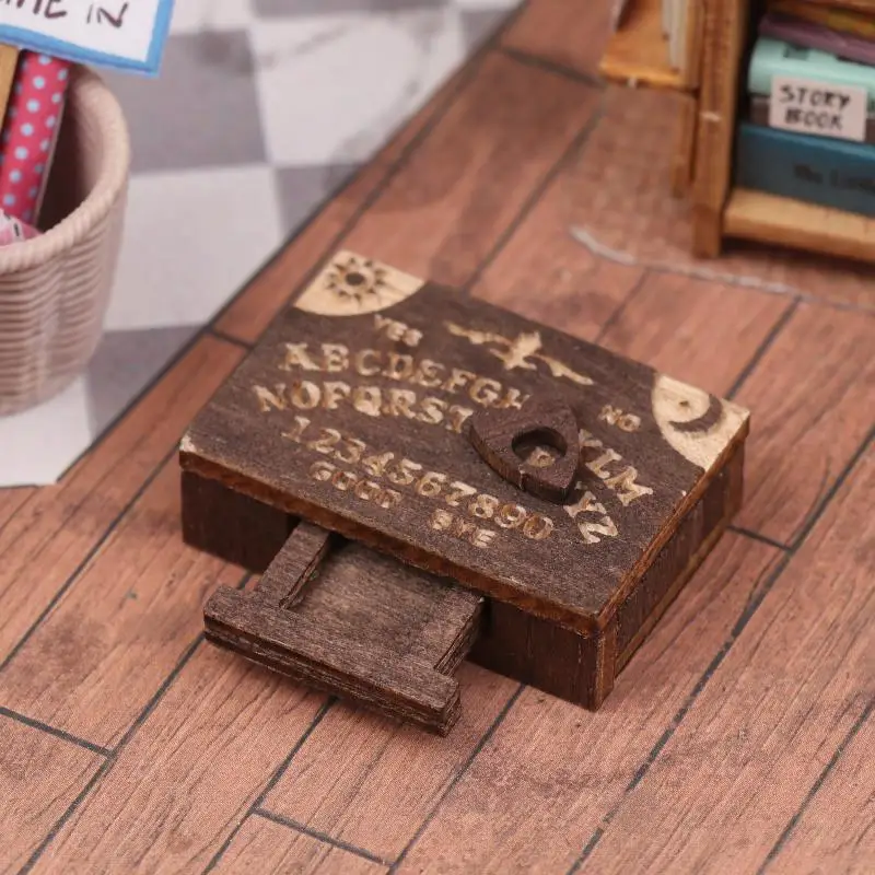 New Sale Dollhouse Miniature Retro Mini Wooden Ouija Board With Drawer Spirit Board Micro Landscape Scene Ornament Desktop Decor