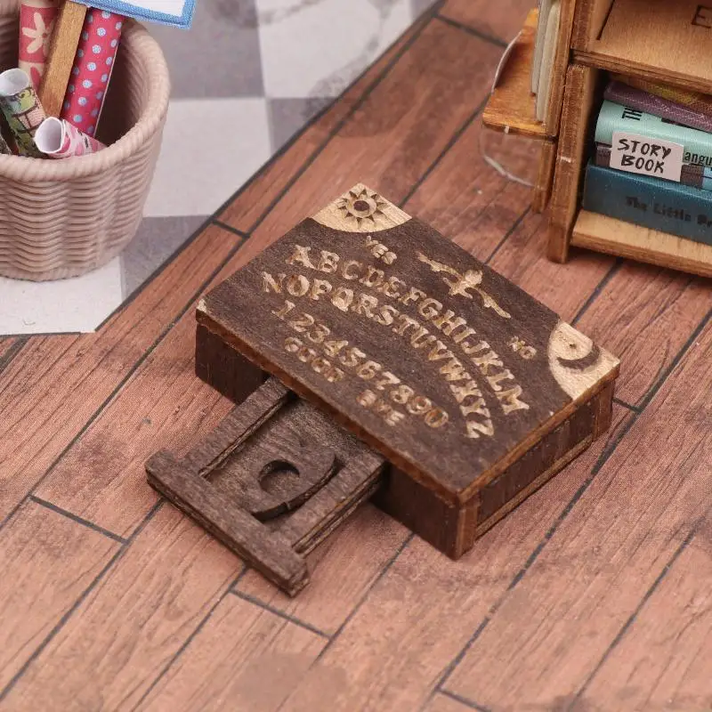 New Sale Dollhouse Miniature Retro Mini Wooden Ouija Board With Drawer Spirit Board Micro Landscape Scene Ornament Desktop Decor