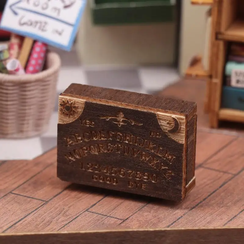 New Sale Dollhouse Miniature Retro Mini Wooden Ouija Board With Drawer Spirit Board Micro Landscape Scene Ornament Desktop Decor