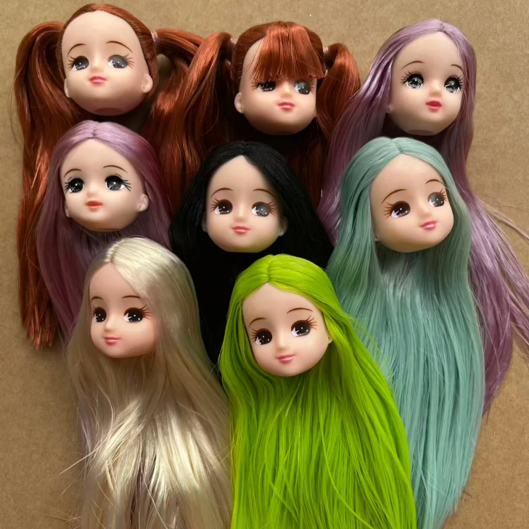 Jenny Licca 1/6 Doll Heads Colorful Long Hair Female Doll Heads DIY Doll Dressing Figures Gifts Toys