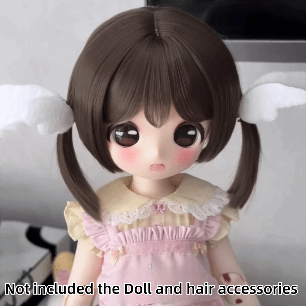 Dark Brown Bangs BJD Doll Bob Wig Straight Short Hair Cute Mushroom Bob Cut Synthetic Hair Wig Replacement Wig Doll Makeover