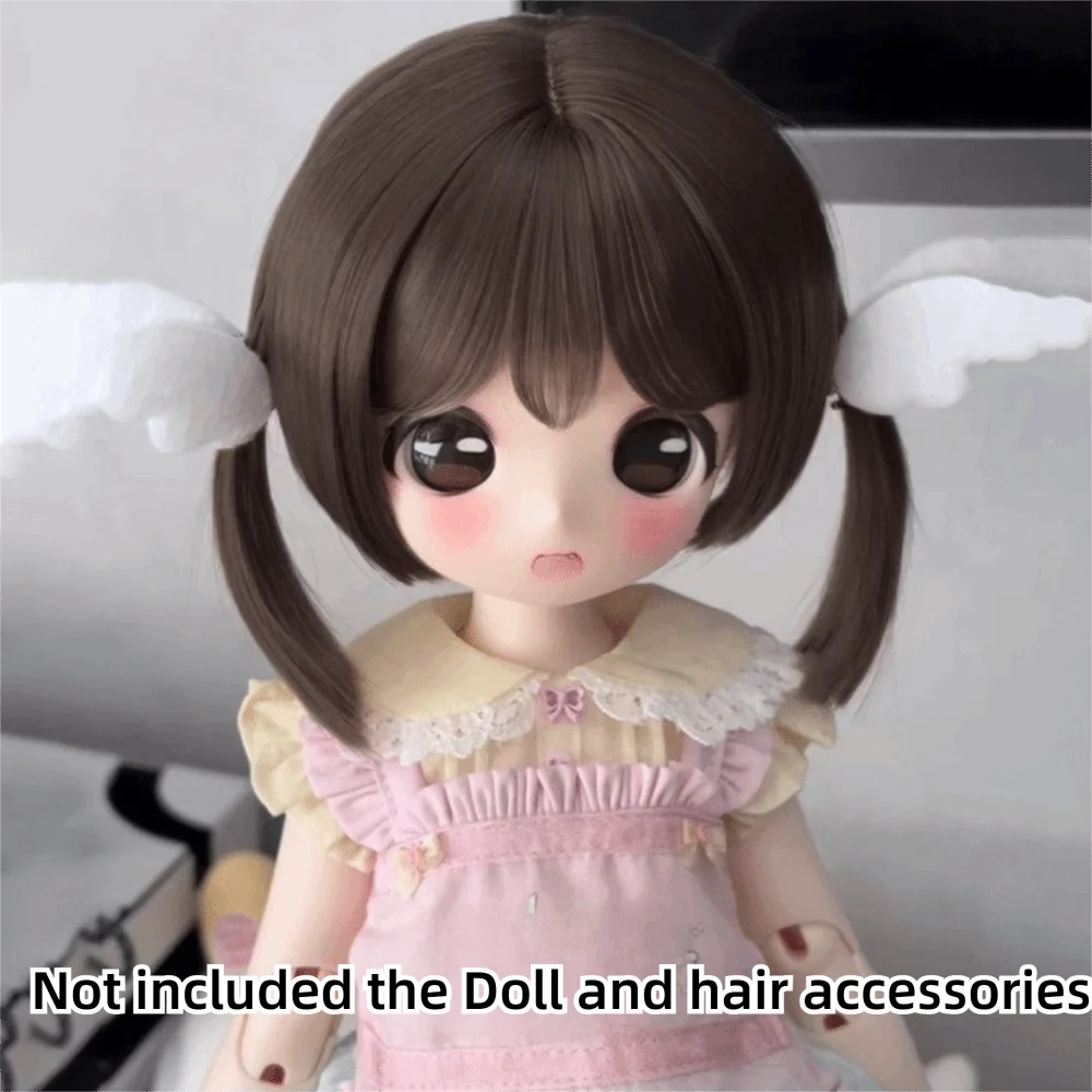 Dark Brown Bangs BJD Doll Bob Wig Straight Short Hair Cute Mushroom Bob Cut Synthetic Hair Wig Replacement Wig Doll Makeover