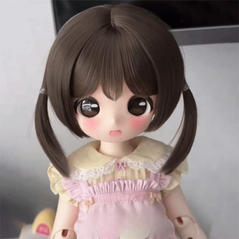 Dark Brown Bangs BJD Doll Bob Wig Straight Short Hair Cute Mushroom Bob Cut Synthetic Hair Wig Replacement Wig Doll Makeover
