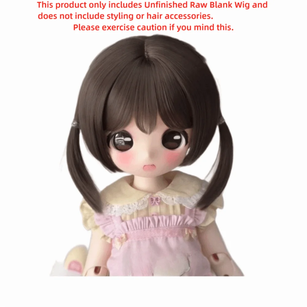 Dark Brown Bangs BJD Doll Bob Wig Straight Short Hair Cute Mushroom Bob Cut Synthetic Hair Wig Replacement Wig Doll Makeover