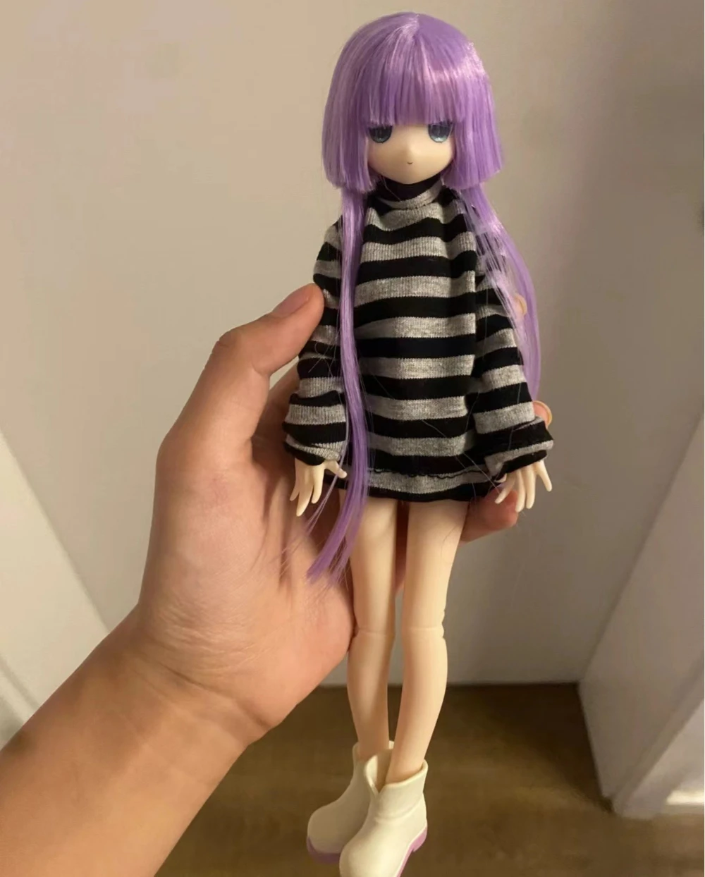 1/6 Doll's Clothes Suit for Azone/ob22/blyth Doll Striped Top and Denim Shorts Set Casual Outfit Toys Doll Accessories, No Doll