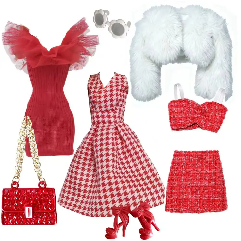 1/6 Doll Clothes Parts Red Classic 9 Style Clothes+Dress+Trousers+Shoes+Bag Set For Babi Xianxian Supermodel Doll Dress Up