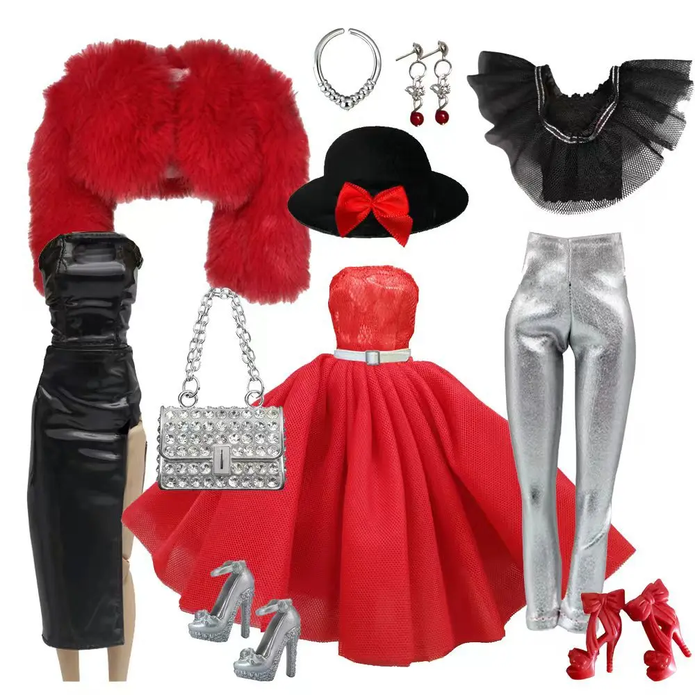 1/6 Doll Clothes Parts Red Classic 9 Style Clothes+Dress+Trousers+Shoes+Bag Set For Babi Xianxian Supermodel Doll Dress Up