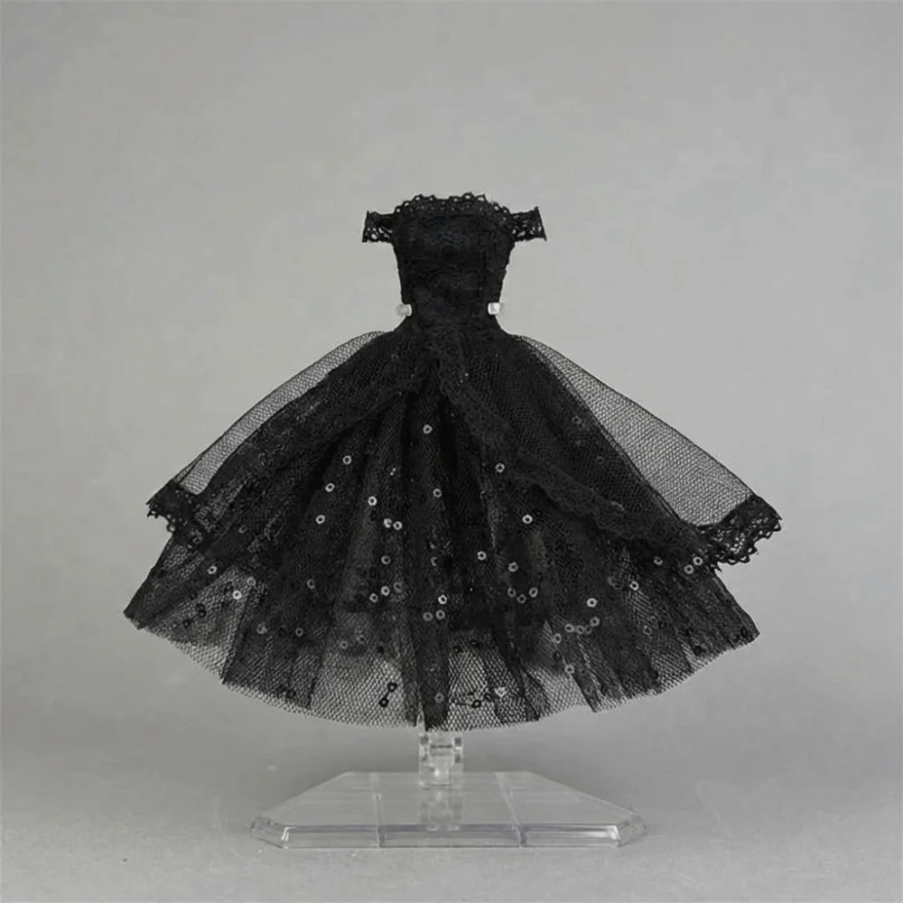 Cute Black Dotted Black Princess Dress Mini Lace Tutu Doll Dress Multilayer Dolls Party Dress Dolls