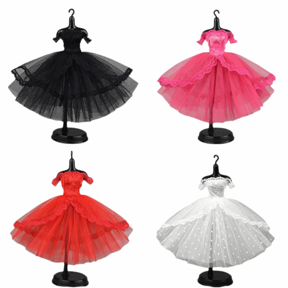 Cute Black Dotted Black Princess Dress Mini Lace Tutu Doll Dress Multilayer Dolls Party Dress Dolls