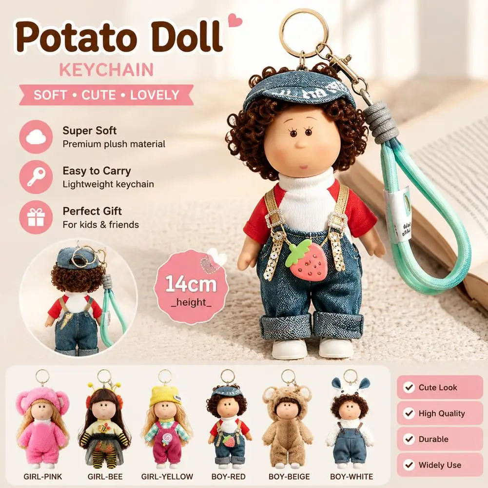 14cm Mia Potato Doll Keychain Curly Hair Cute Dress Up Pendant Fashion Backpack Decor Key Accessories Girl Daily Decoration 2026