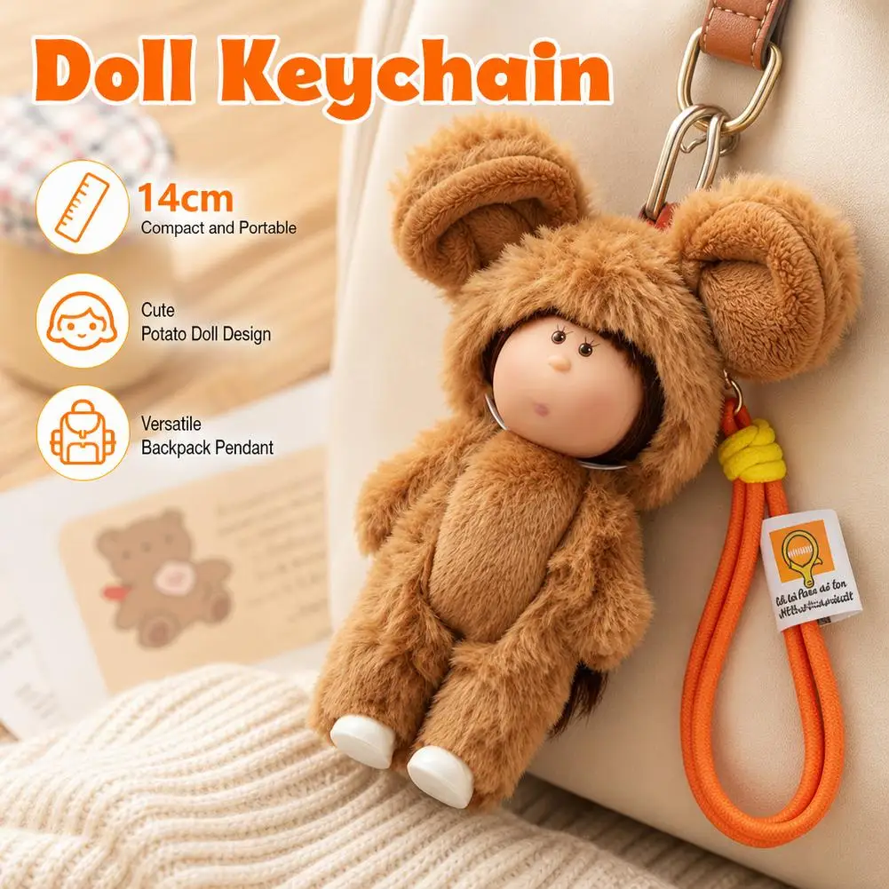 14cm Mia Potato Doll Keychain Curly Hair Cute Dress Up Pendant Fashion Backpack Decor Key Accessories Girl Daily Decoration 2026