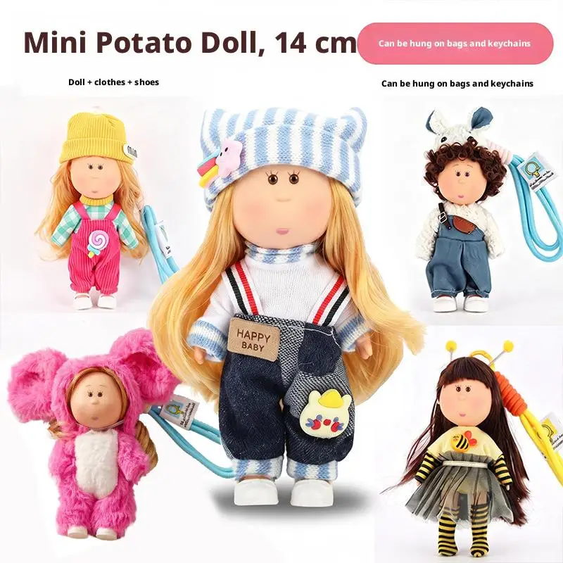 14cm Mia Potato Doll Keychain Curly Hair Cute Dress Up Pendant Fashion Backpack Decor Key Accessories Girl Daily Decoration 2026