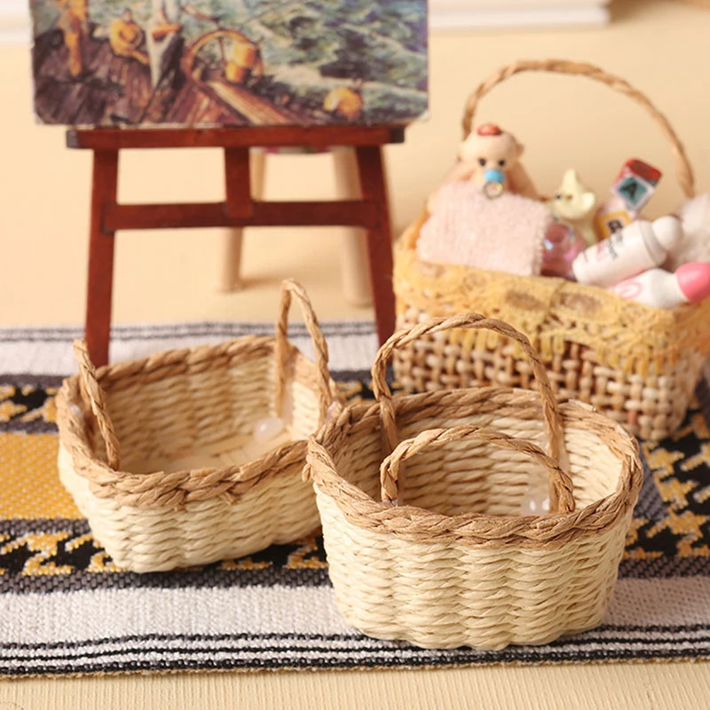 Hot Sale 1:12 Dollhouse Miniature Storage Basket Vegetable Food Woven Frame Kitchen Model Decor Toy Doll House Accessories