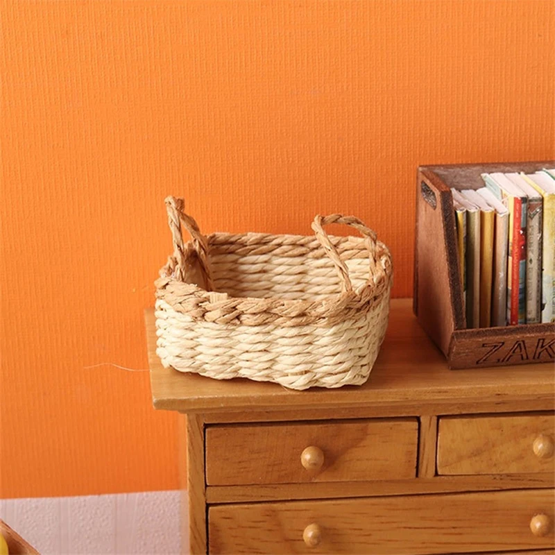 Hot Sale 1:12 Dollhouse Miniature Storage Basket Vegetable Food Woven Frame Kitchen Model Decor Toy Doll House Accessories