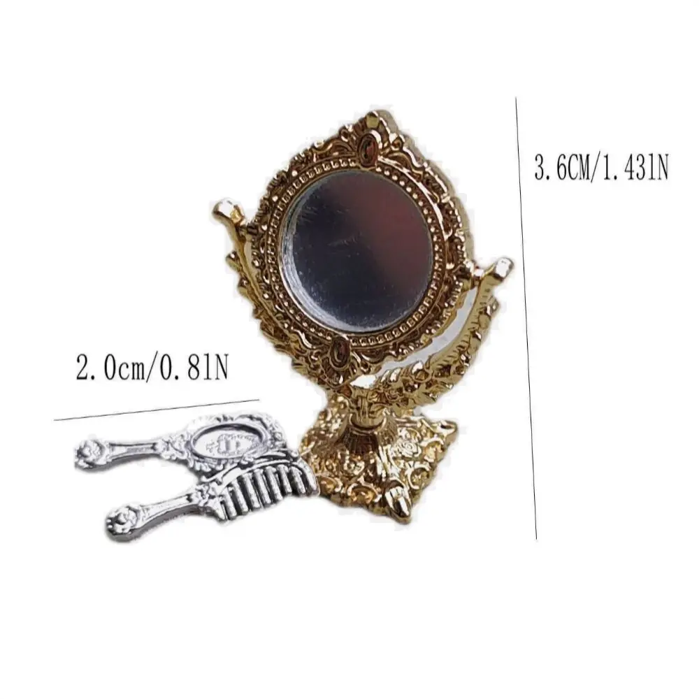 Gloden Frames Dollhouse Dressing mirror Doll Accessories Round Oval Heart Retro Miniature Mirror Dollhouse Ornament Toy