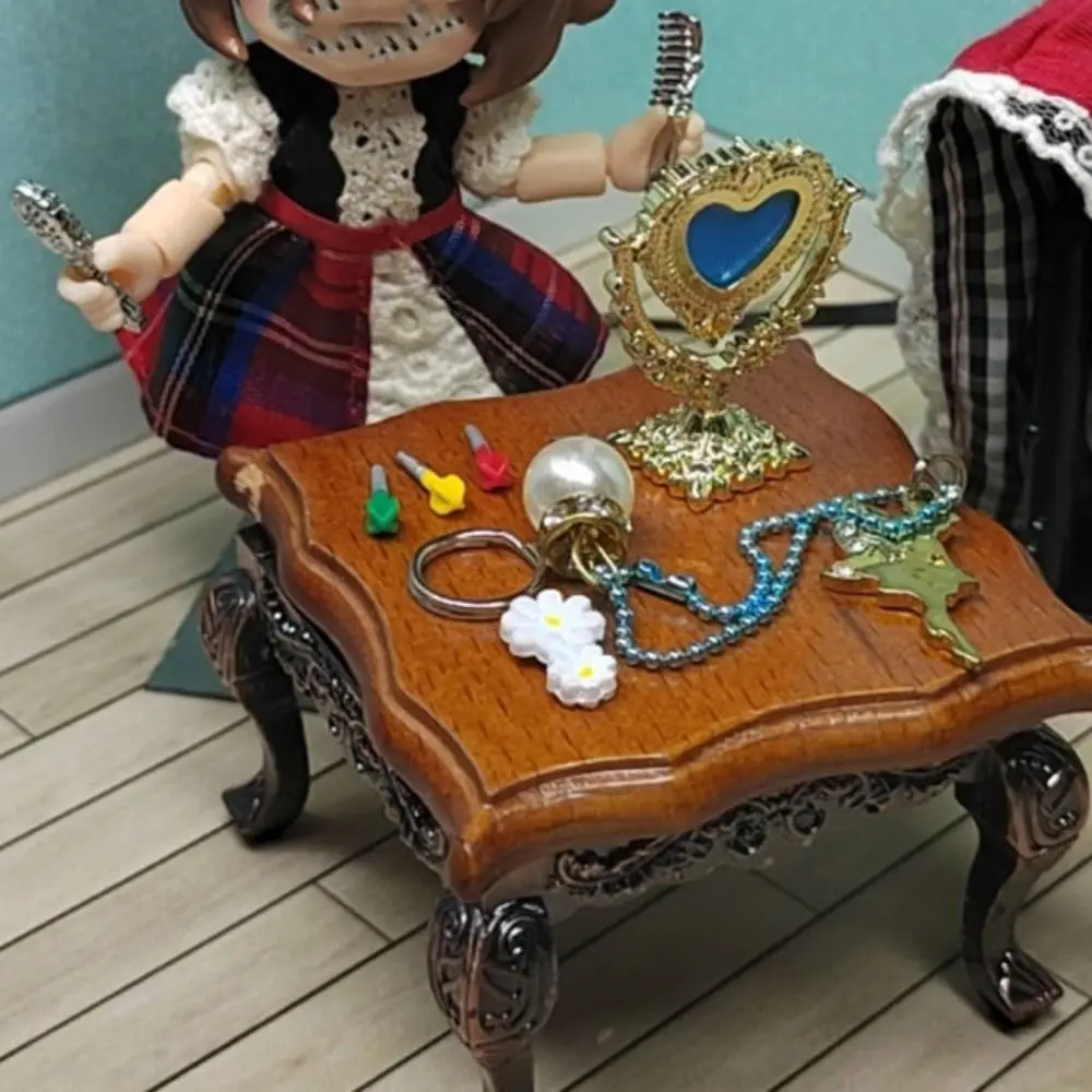Gloden Frames Dollhouse Dressing mirror Doll Accessories Round Oval Heart Retro Miniature Mirror Dollhouse Ornament Toy