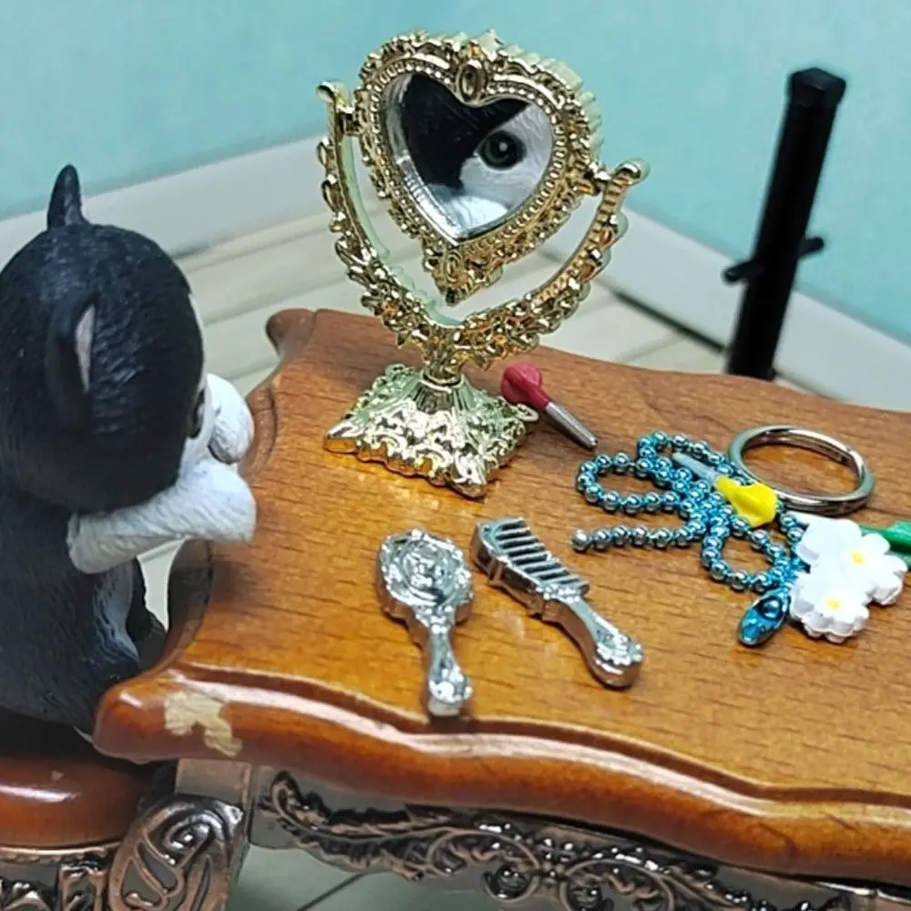 Gloden Frames Dollhouse Dressing mirror Doll Accessories Round Oval Heart Retro Miniature Mirror Dollhouse Ornament Toy