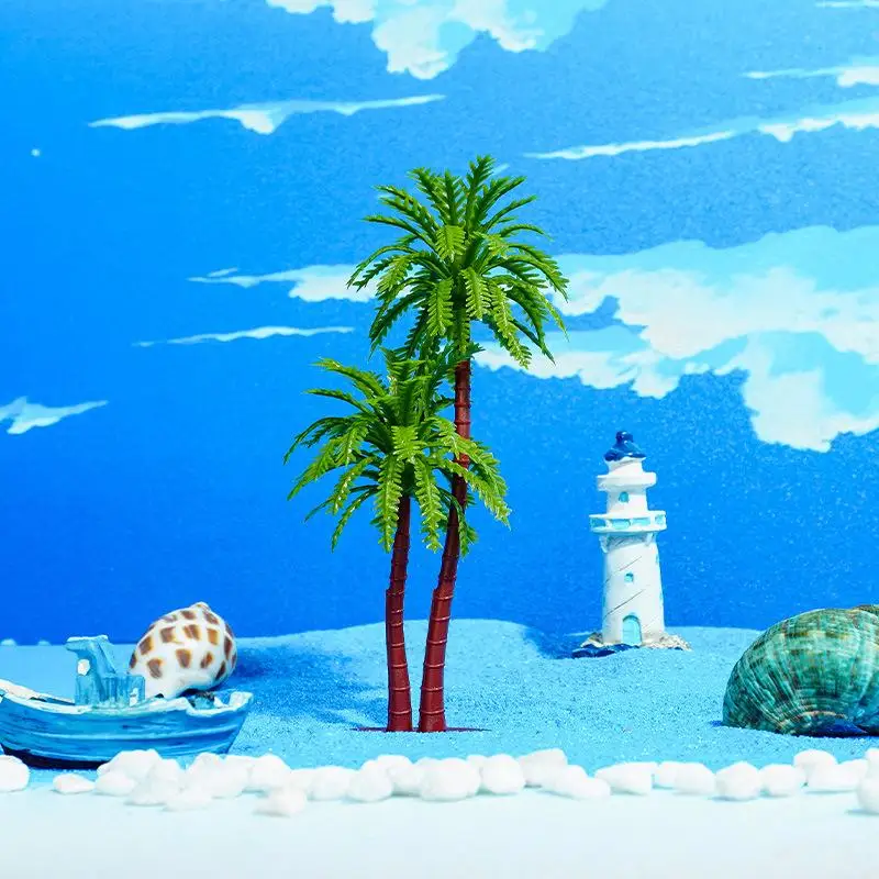 【M】5Pcs DIY Park Rainforest Train Railroad Decor Dollhouse Simulation Coconut Palm Tree Model Building Landscape Miniature Tree