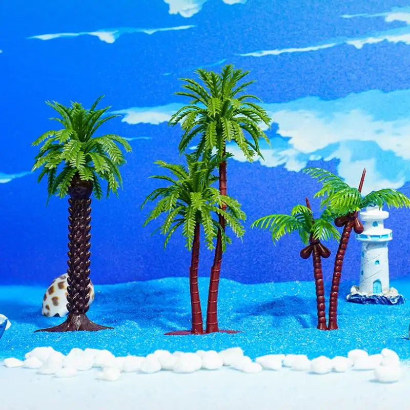 【M】5Pcs DIY Park Rainforest Train Railroad Decor Dollhouse Simulation Coconut Palm Tree Model Building Landscape Miniature Tree
