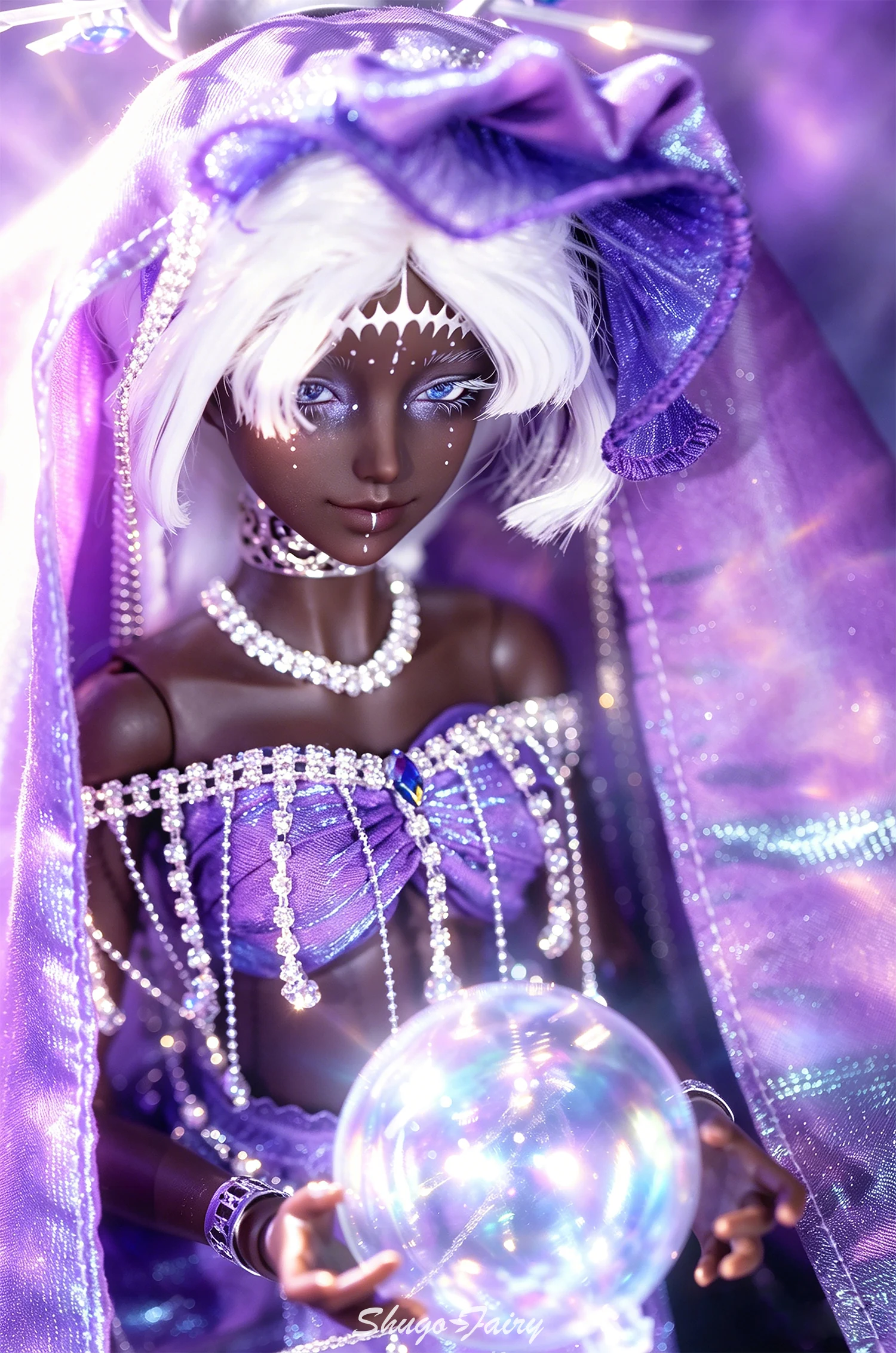 ShugaFairy BJD 1/4 Yiran D Fullset Tan Skin Gypsy Star Diviner Purple Moon Theme Resin Halo Handmade Resin FC Ball Jointed Doll