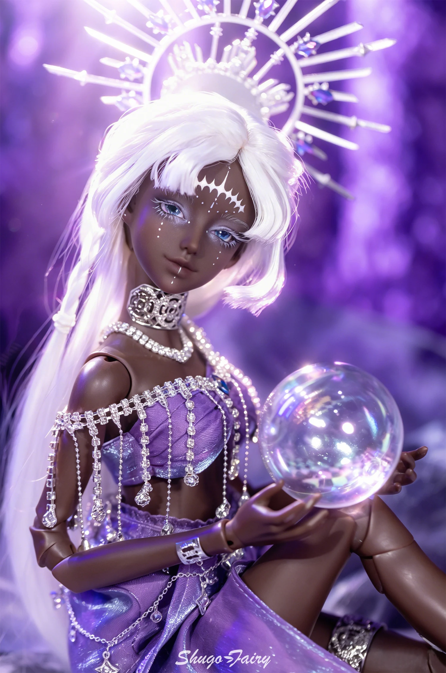 ShugaFairy BJD 1/4 Yiran D Fullset Tan Skin Gypsy Star Diviner Purple Moon Theme Resin Halo Handmade Resin FC Ball Jointed Doll